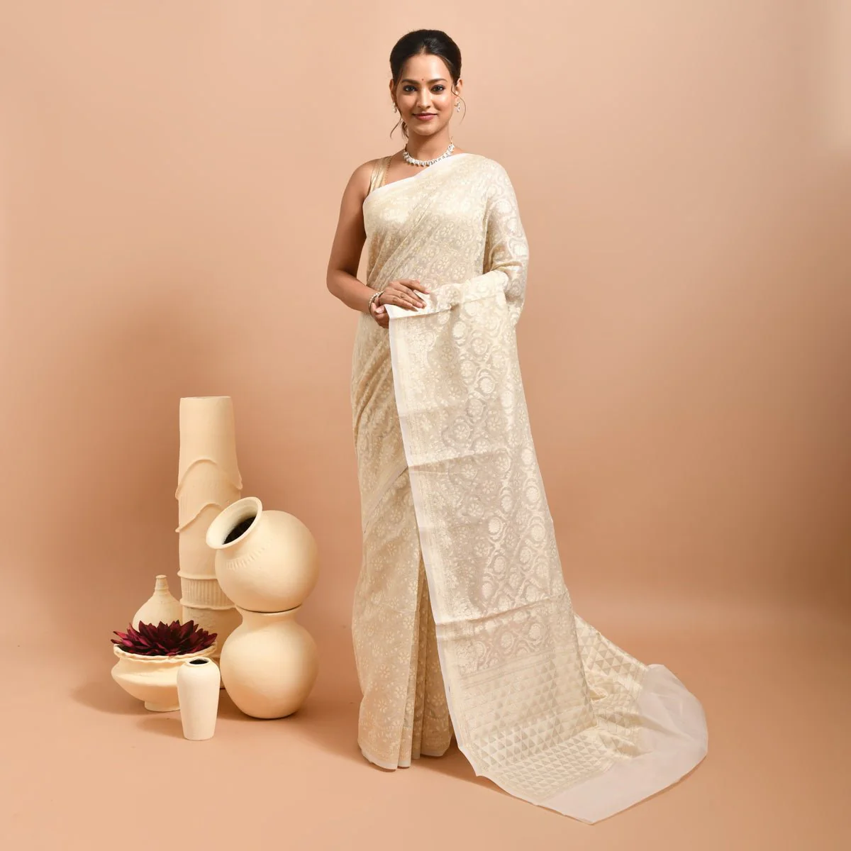 Banaras Kora Silk Saree with Blouse Piece - Image 3