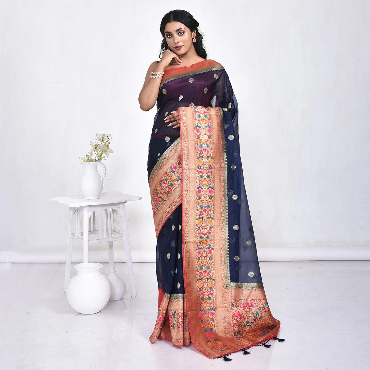 Banaras Kora Silk Saree with Blouse Piece - Image 5