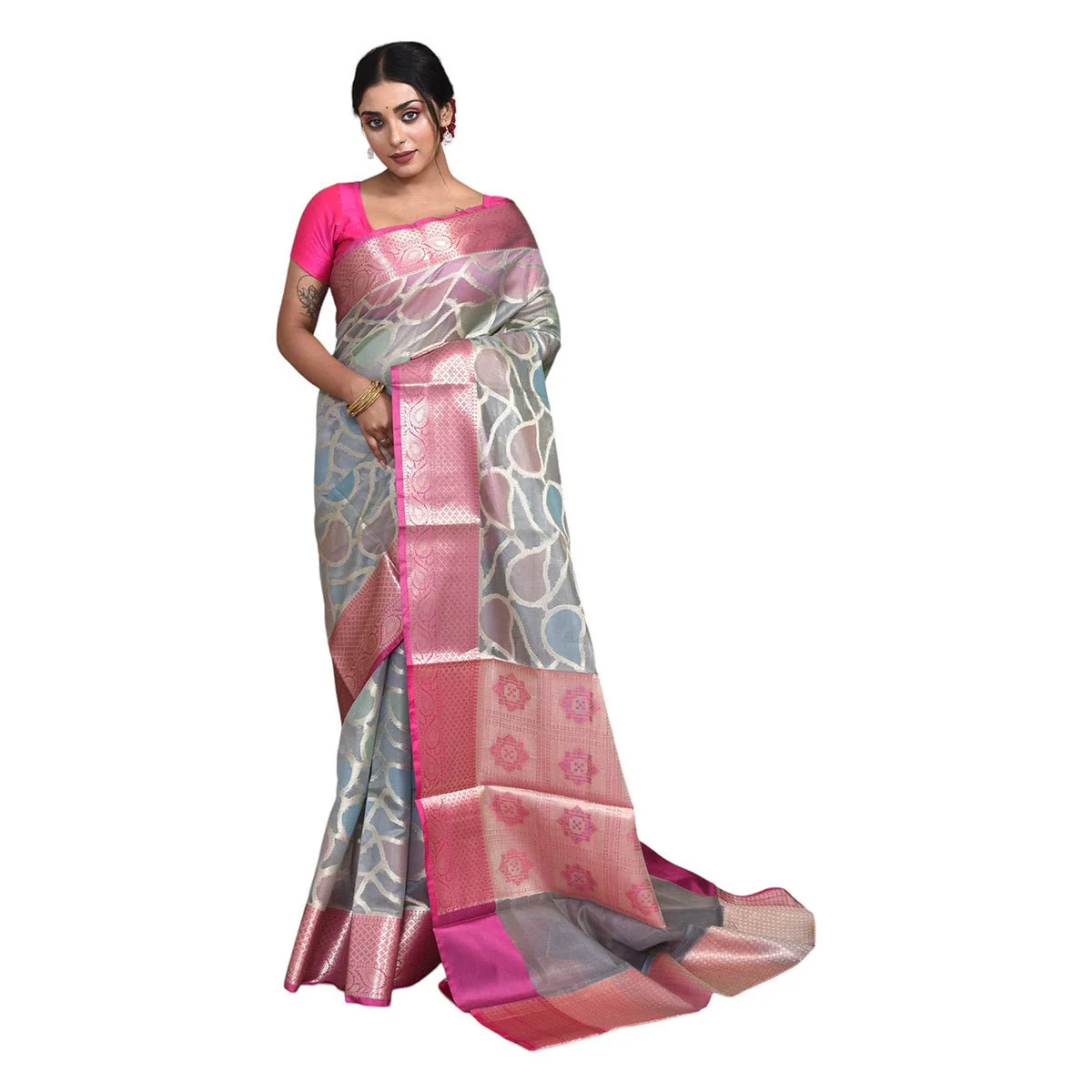 Banaras Kora Silk Saree with Blouse Piece - Image 7