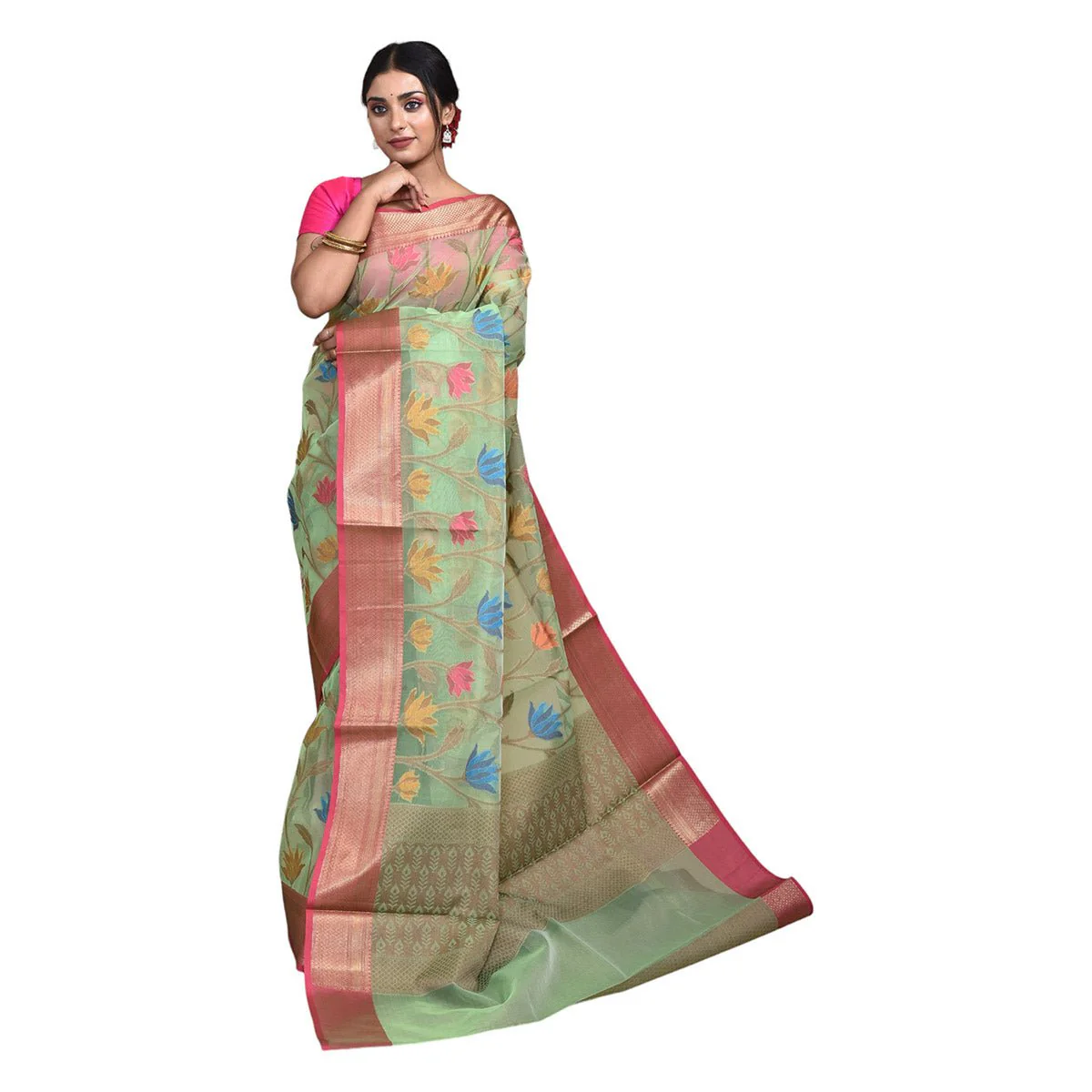 Banaras Kora Silk Saree with Blouse Piece - Image 8
