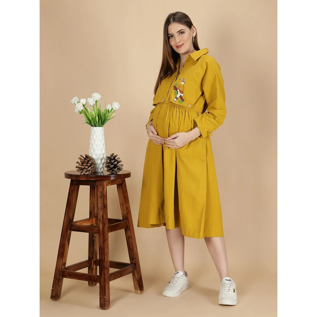 Beaky Hornbill Trench Maternity Dress For Women
