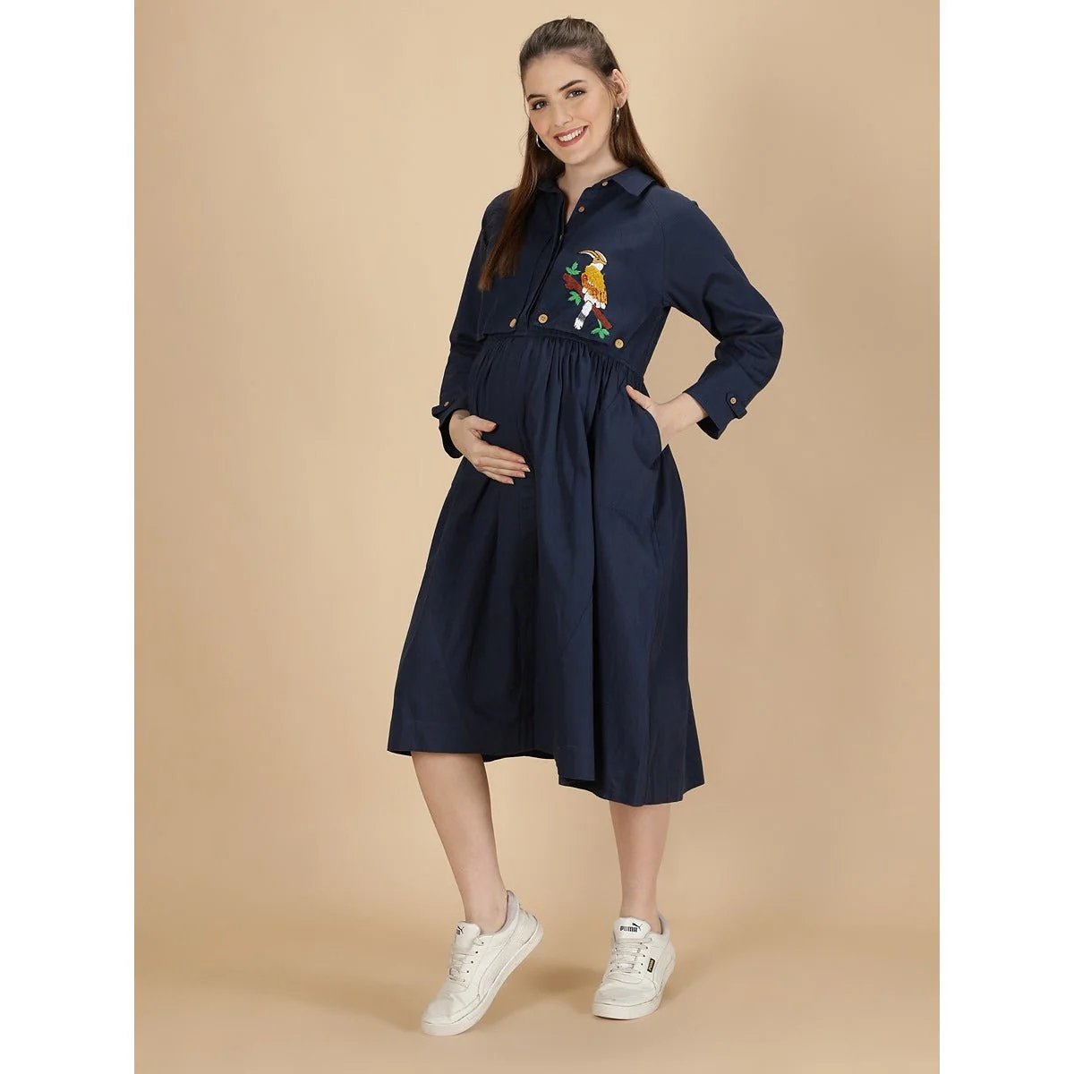 Beaky Hornbill Trench Maternity Dress For Women - Image 2