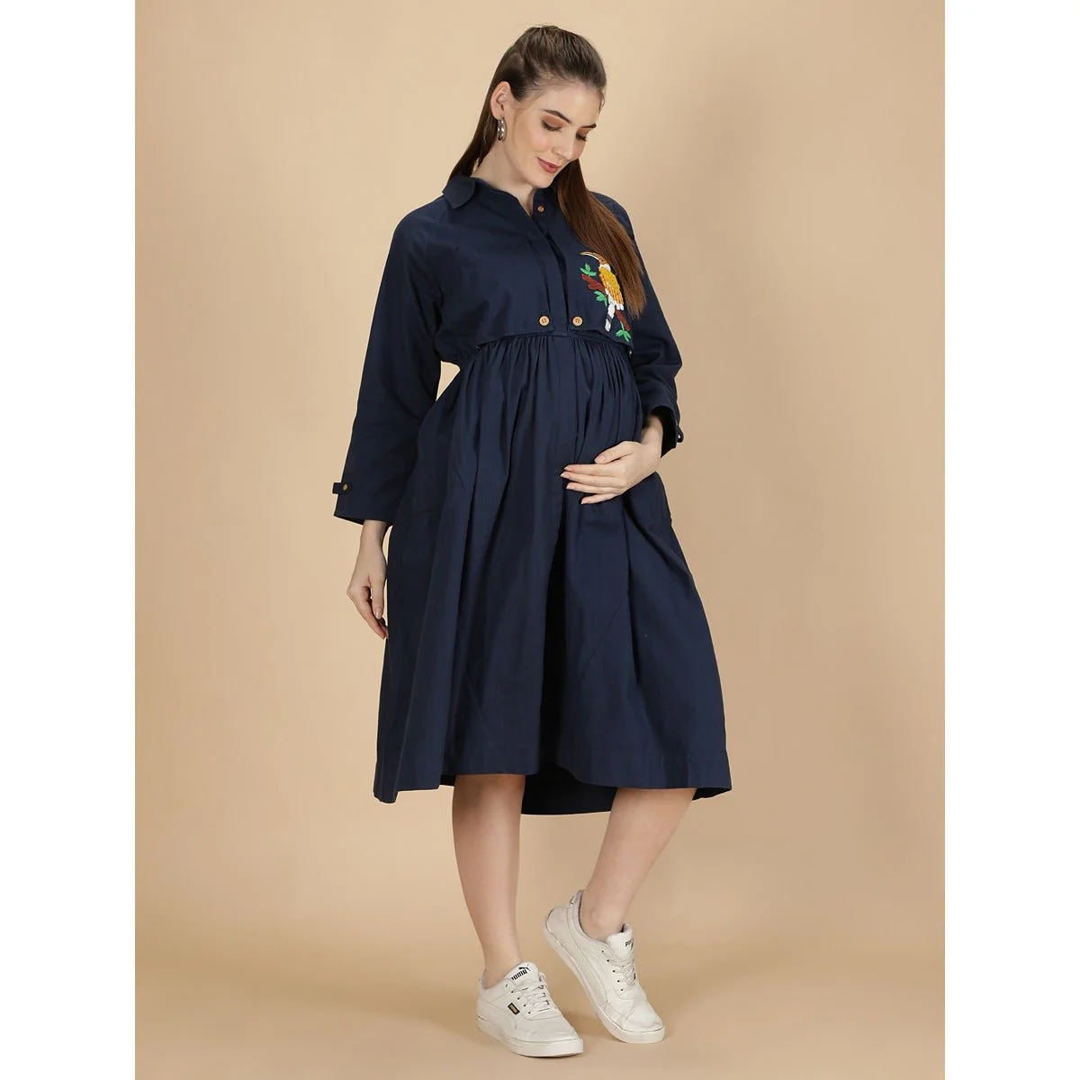 Beaky Hornbill Trench Maternity Dress For Women - Image 3