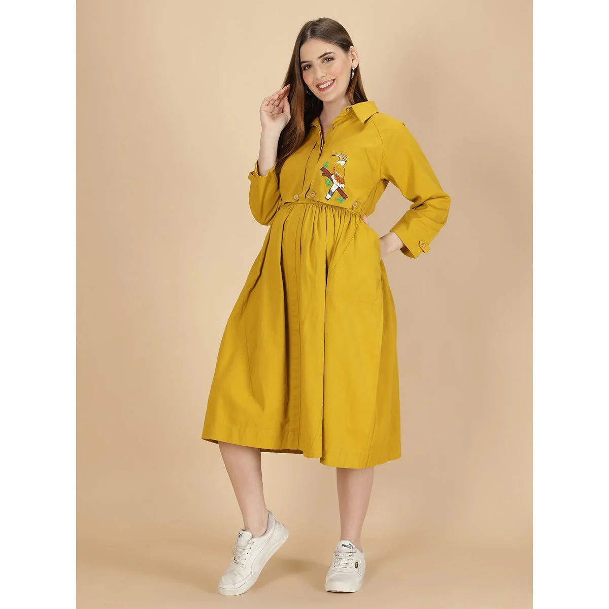 Beaky Hornbill Trench Maternity Dress For Women - Image 4