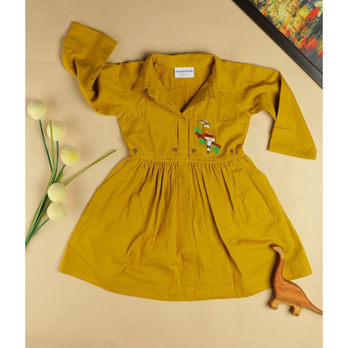 Beaky Hornbill Trench Style Dress | Cotton Dress for Girls