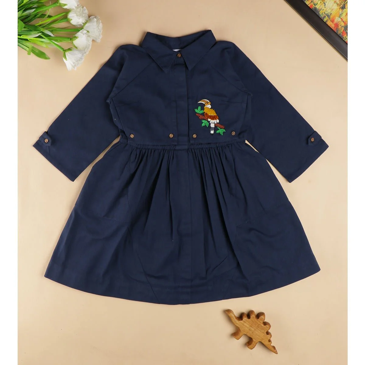 Beaky Hornbill Trench Style Dress | Cotton Dress for Girls - Image 2