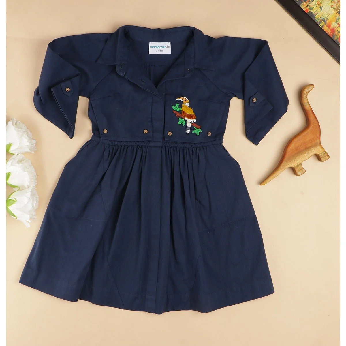 Beaky Hornbill Trench Style Dress | Cotton Dress for Girls - Image 8