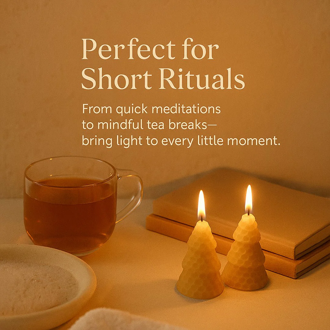 BEE Happy | Pure Beeswax Hand-Rolled – Tree Candle (pack of 3) - Image 3