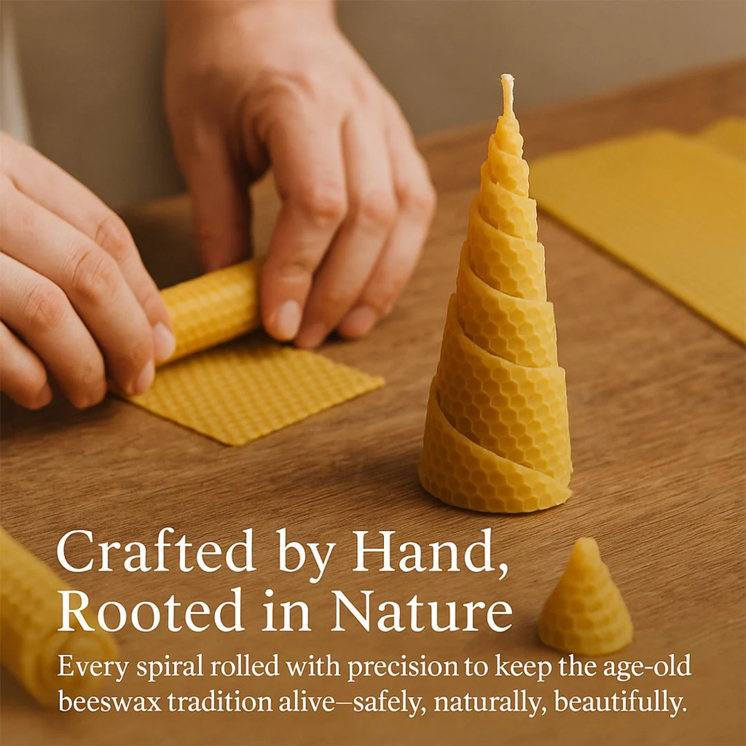 BEE Happy | Pure Beeswax Hand-Rolled – Tree Candle (pack of 3) - Image 6