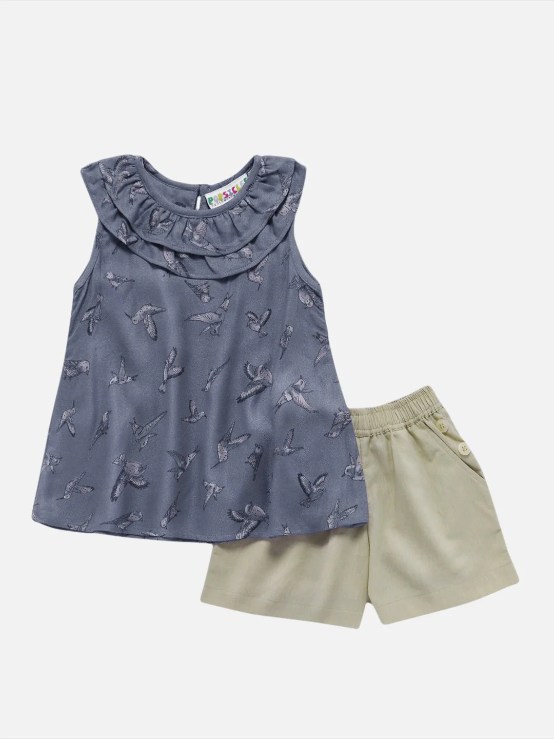 Girls Bird Flock Top & Shorts Set Regular Fit – Cute Summer Outfit