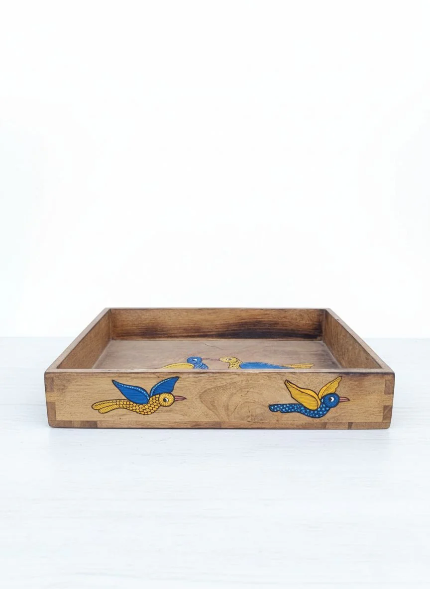 Birds of Freedom Gond Tray - Handpainted Wooden Tray - Image 5