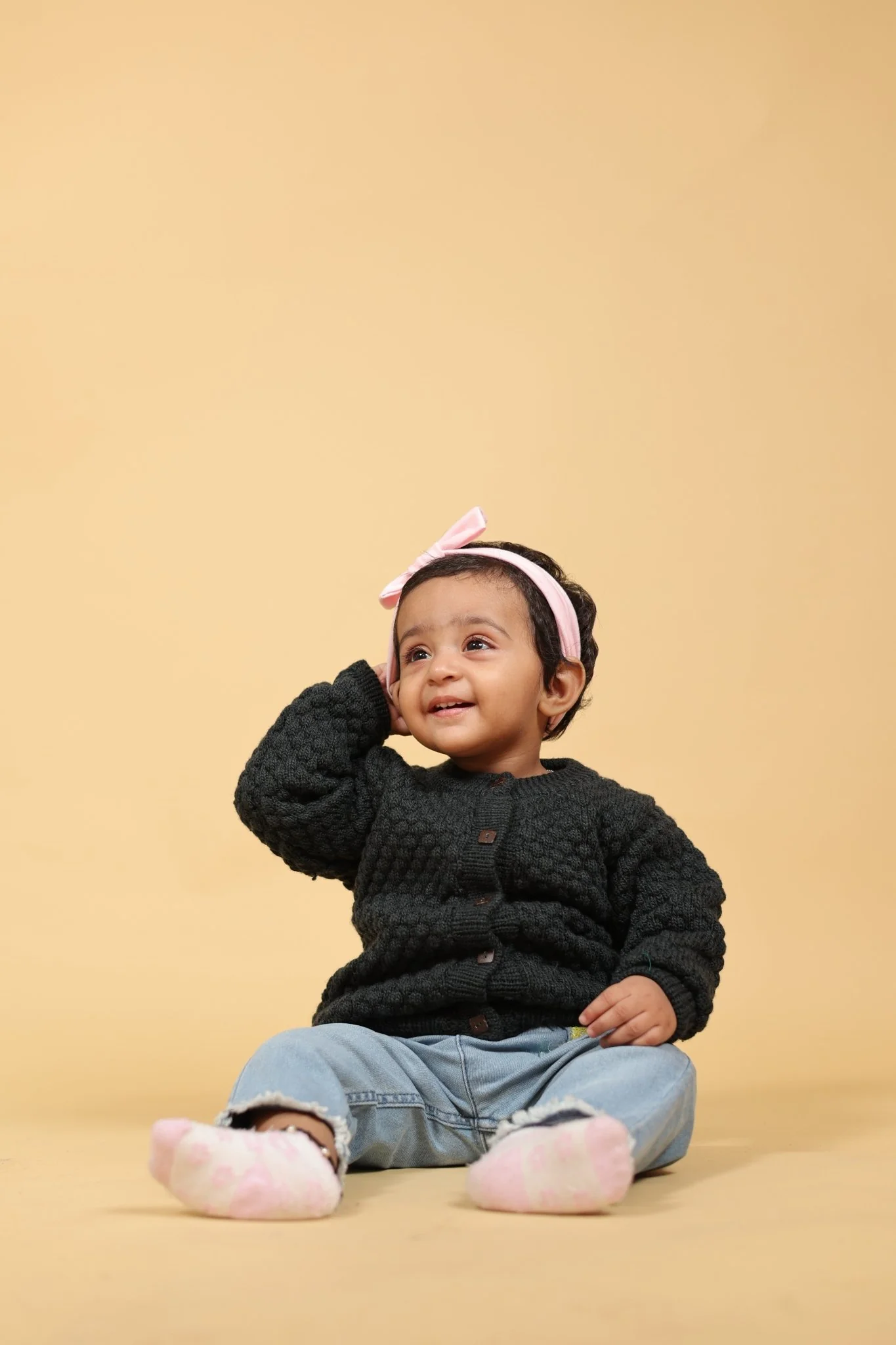 Black Bear Merino Wool Baby Cardigan – Herbal Dyed & Cozy - Image 3
