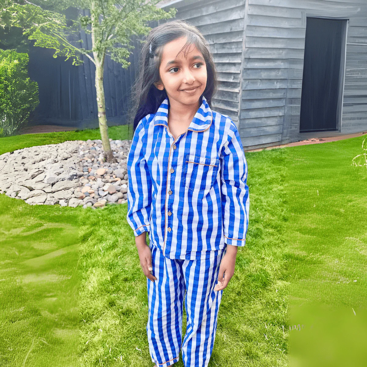 100% Cotton Blue Gingham Kids Kurta & Pants Set