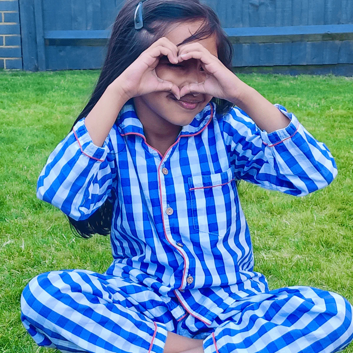 100% Cotton Blue Gingham Kids Kurta & Pants Set - Image 3