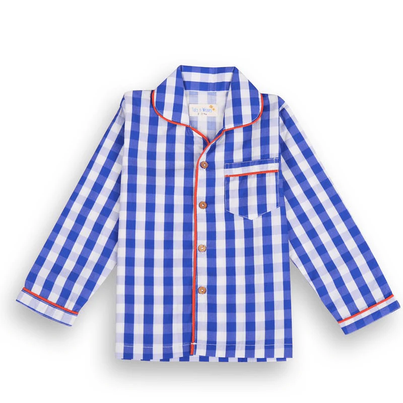 100% Cotton Blue Gingham Kids Kurta & Pants Set - Image 7