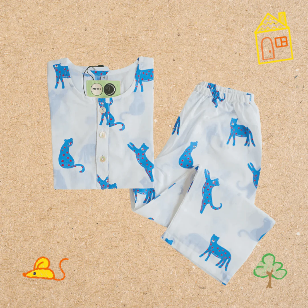 Blue Panther- Unisex Kids Cotton Nightwear