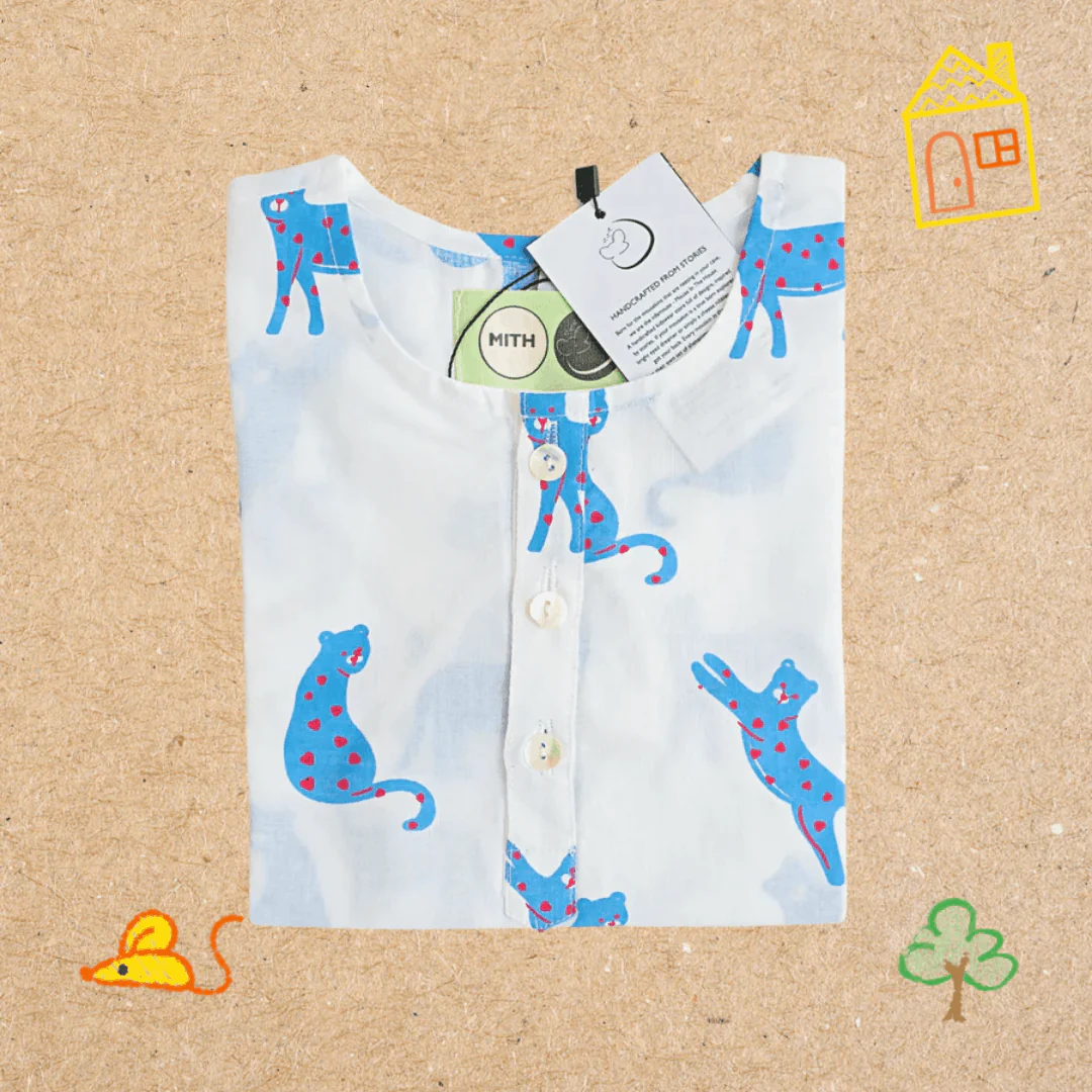 Blue Panther- Unisex Kids Cotton Nightwear - Image 3