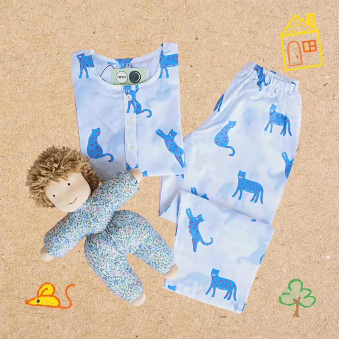 Blue Panther- Unisex Kids Cotton Nightwear - Image 6