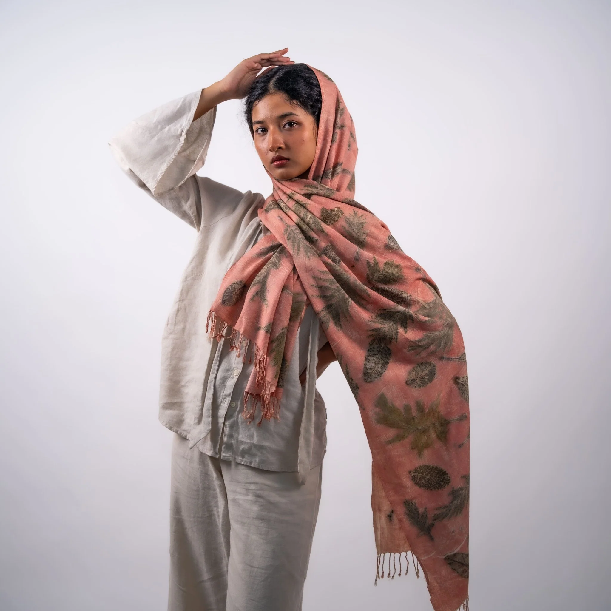 Blush Eri Silk Scarf – Handcrafted Natural Silk Stole - Image 2