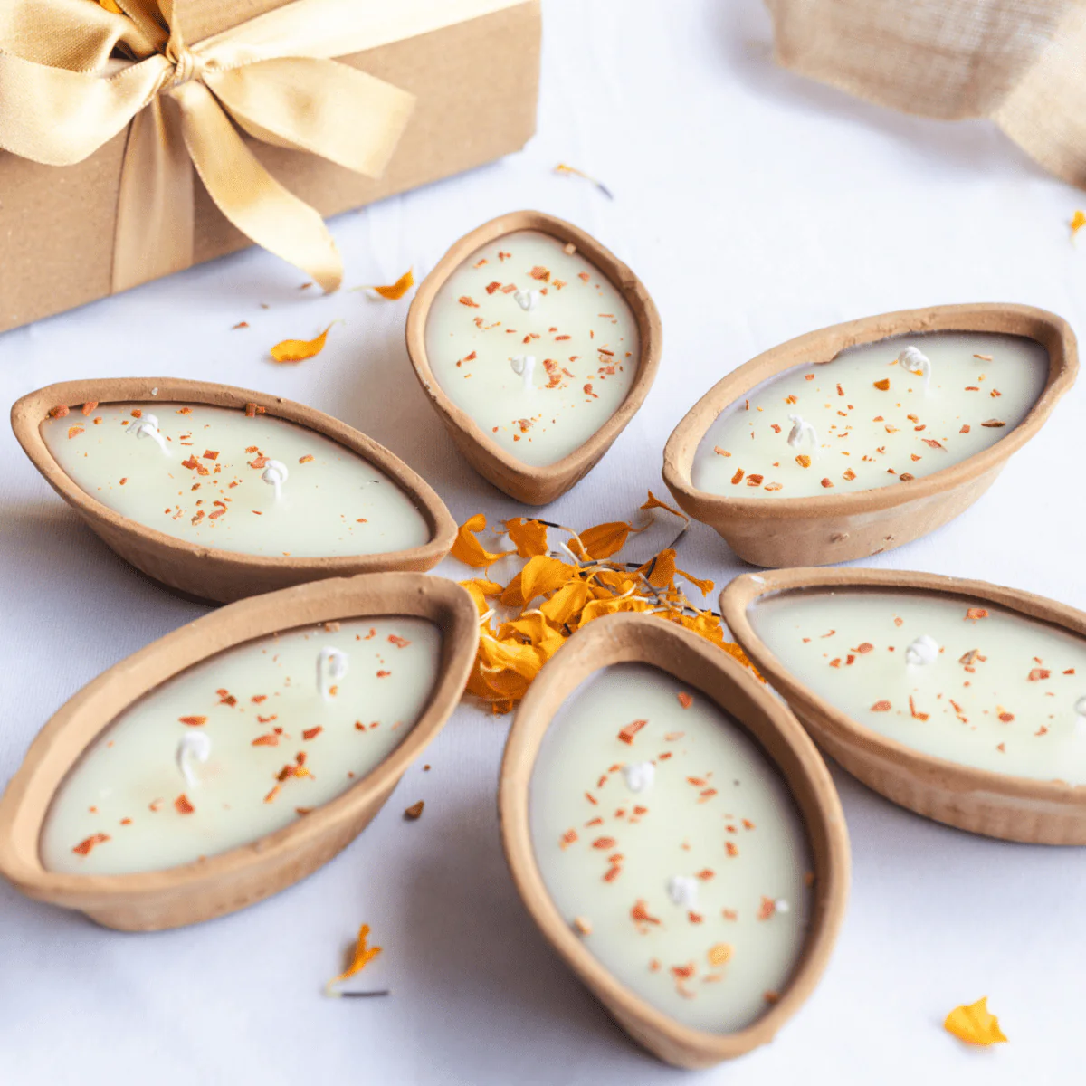 Boat Teracoota / Mitti Diya Candles in Sandalwood Scent- Set of 6 - Image 3
