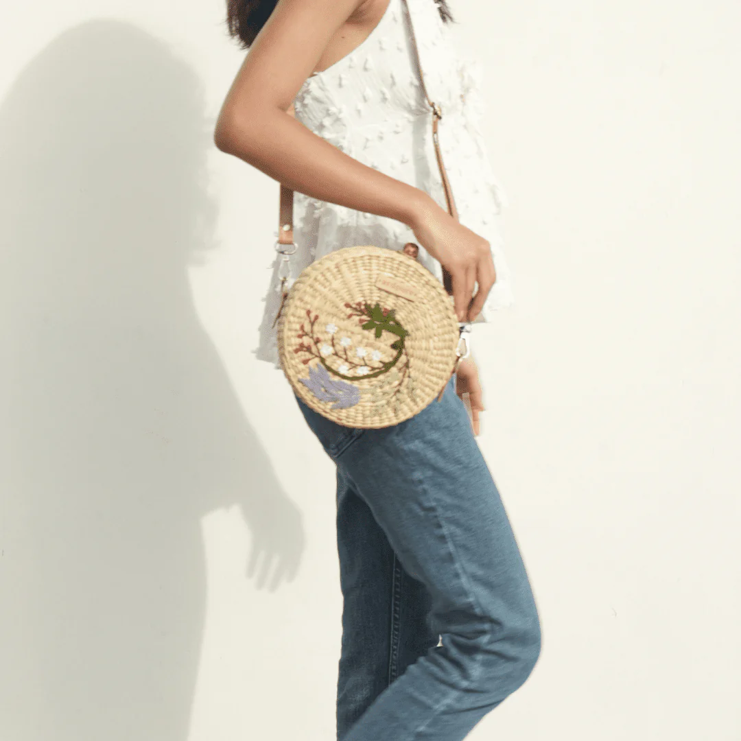 Boho Embroidered Kauna Sling Bag | Handcrafted Natural Fiber Bag