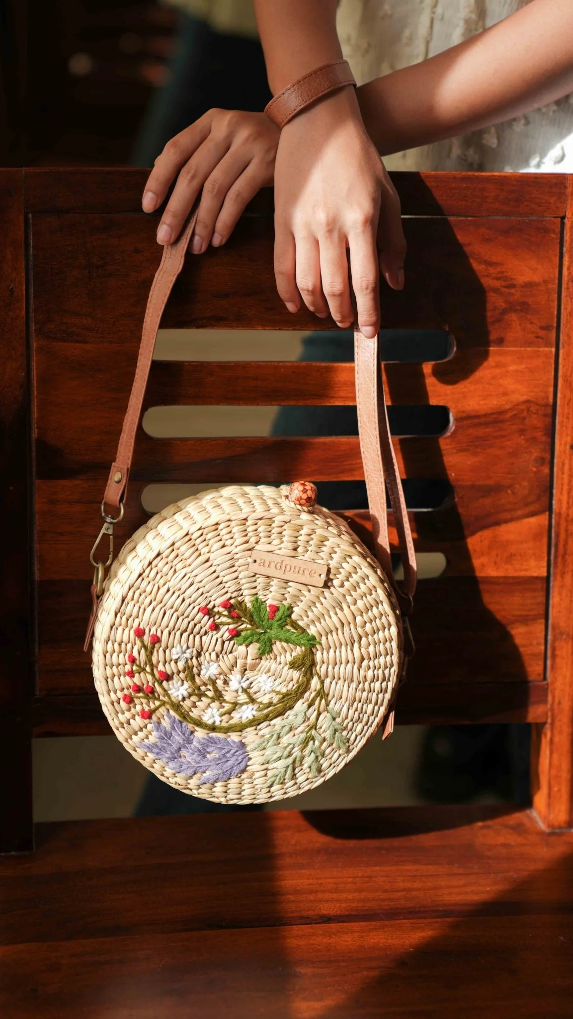 Boho Embroidered Kauna Sling Bag | Handcrafted Natural Fiber Bag - Image 3