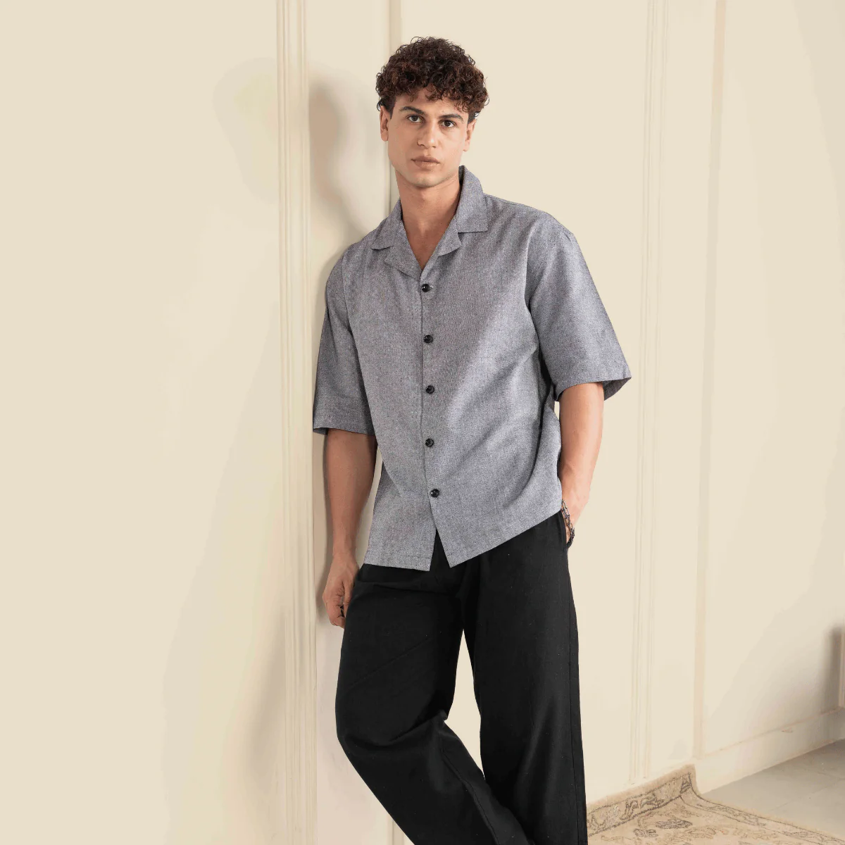 Relaxed Fit Half Sleeve Cuban Collar Shirt For Men | Grey