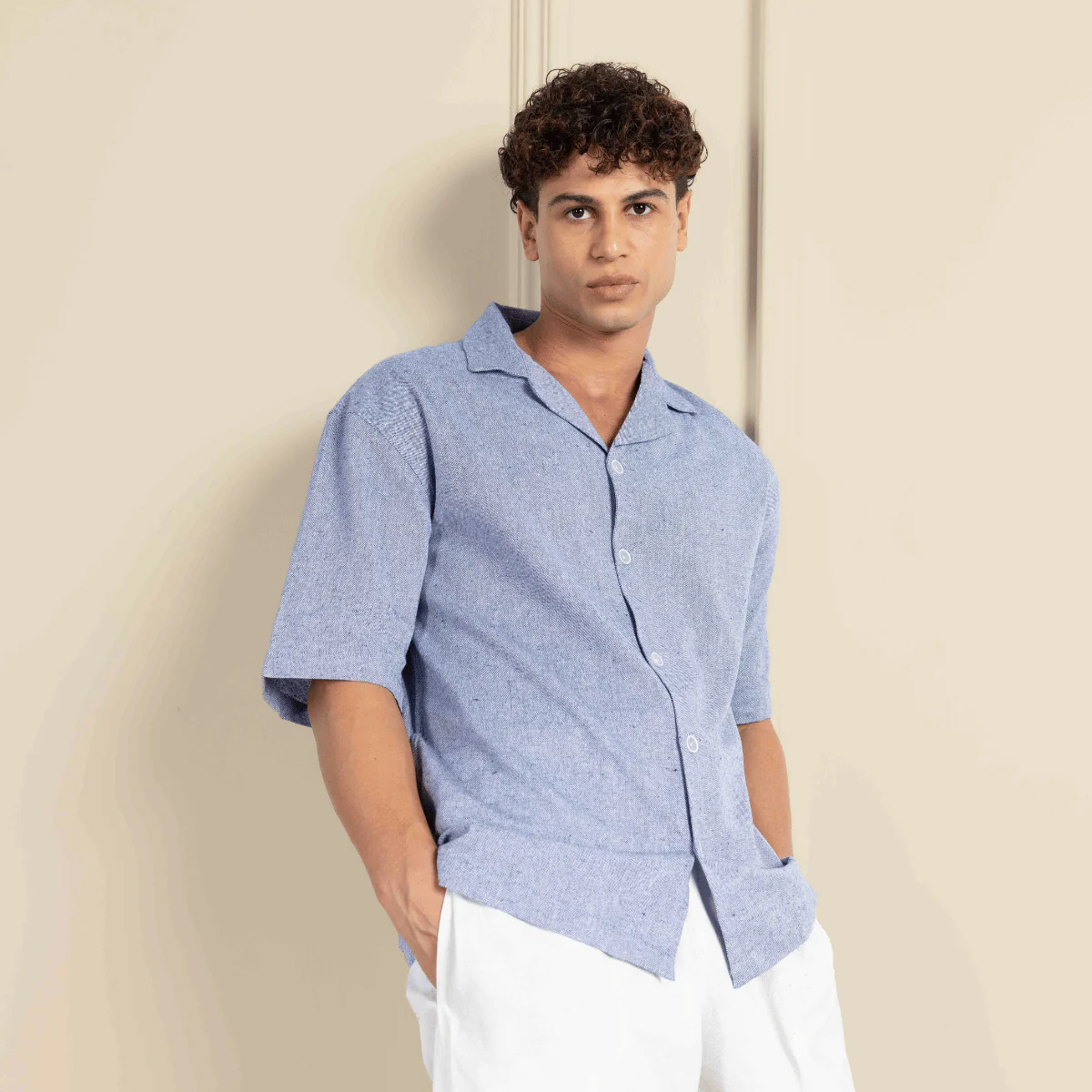 Relaxed Fit Half Sleeve Cuban Collar Shirt For Men | Lavender Blue - Image 6