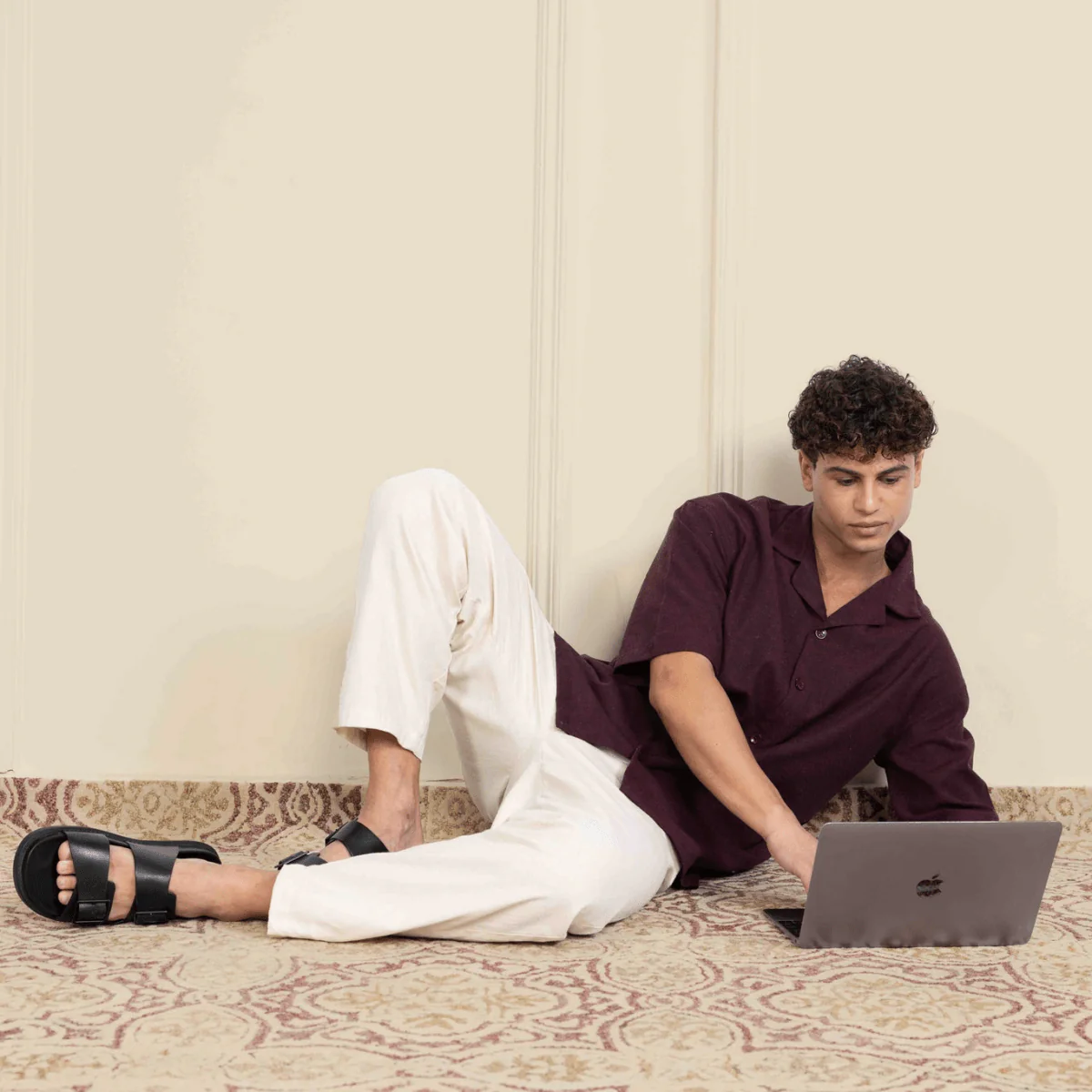 Relaxed Fit Half Sleeve Cuban Collar Shirt For Men | Maroon - Image 7