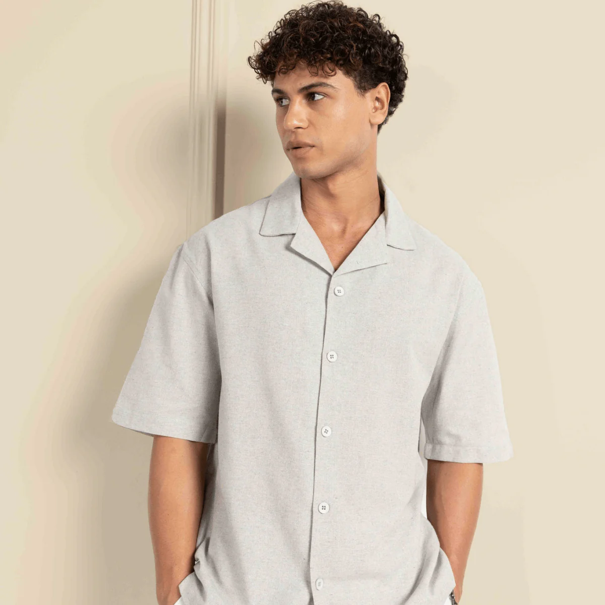 Relaxed Fit Half Sleeve Cuban Collar Shirt For Men | Melange Grey - Image 9