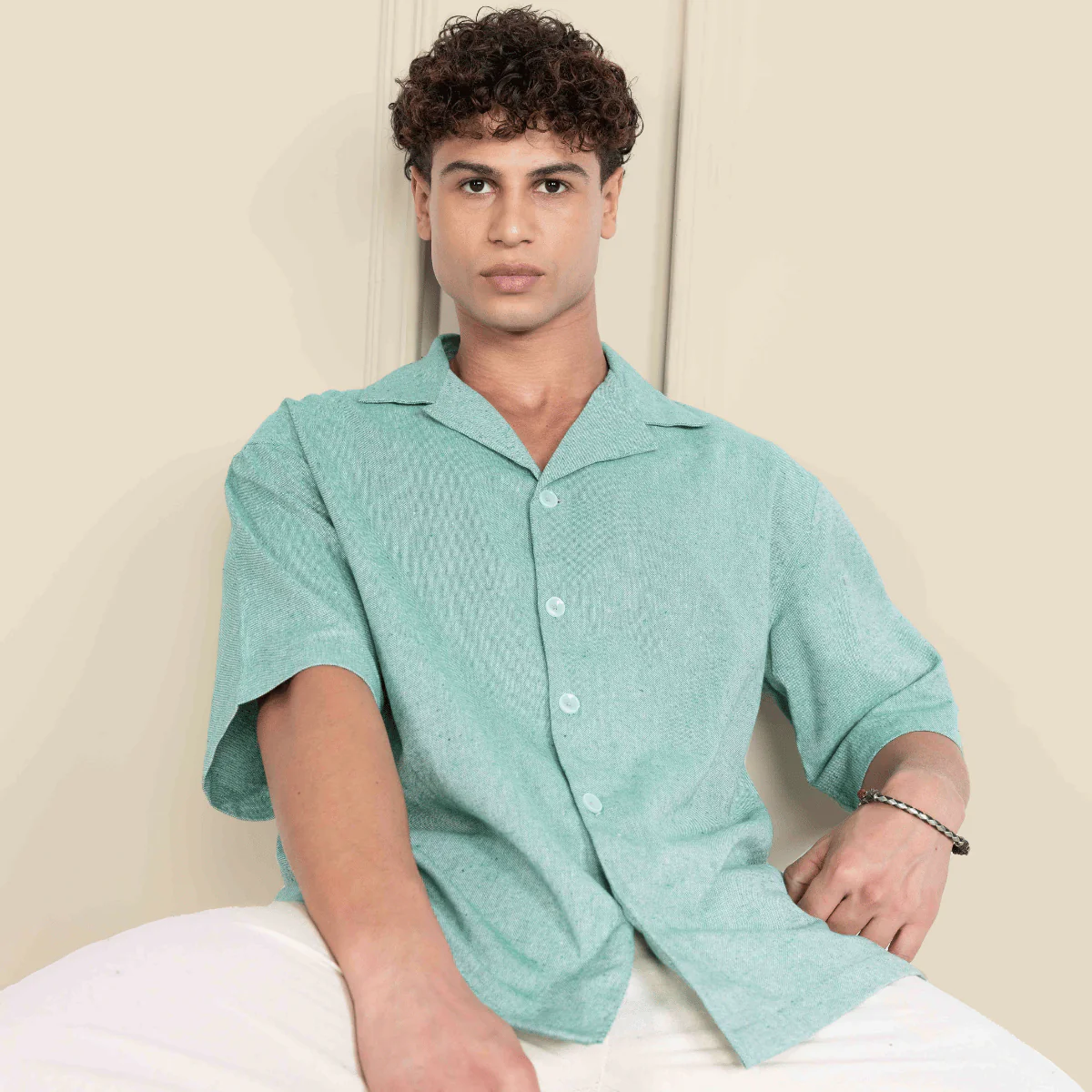 Relaxed Fit Half Sleeve Cuban Collar Shirt For Men | Sea Green