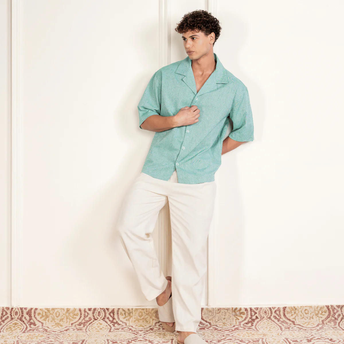 Relaxed Fit Half Sleeve Cuban Collar Shirt For Men | Sea Green - Image 6