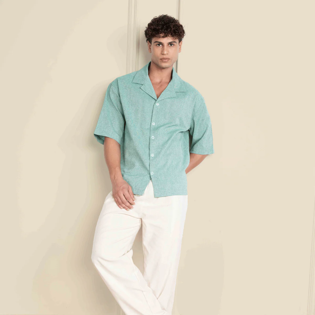 Relaxed Fit Half Sleeve Cuban Collar Shirt For Men | Sea Green - Image 7