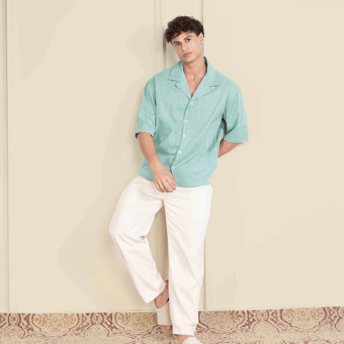 Relaxed Fit Half Sleeve Cuban Collar Shirt For Men | Sea Green - Image 8