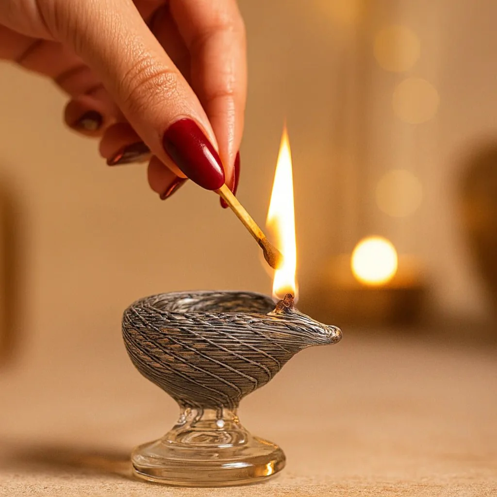 Brahmam Deep – Art Glass Puja Diya Divine Festival Lamp