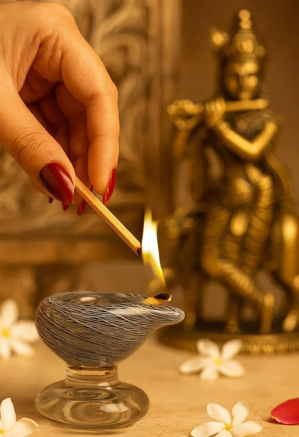 Brahmam Deep – Art Glass Puja Diya Divine Festival Lamp - Image 4