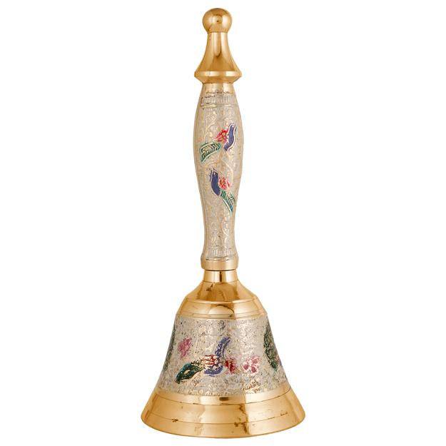 Brass Puja Bell for Home Mandir- Colourful Jingle Bell- 7" inch Tall - Image 2