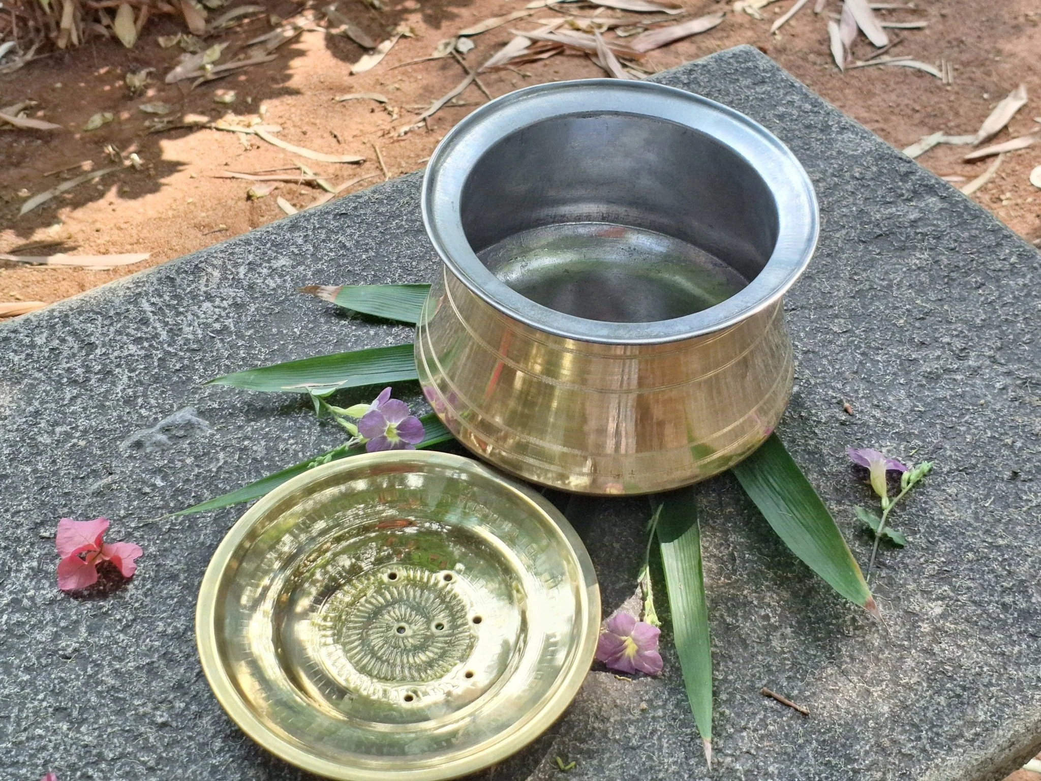 Brass Rice Pot Handi Patila with Filter Lid | Tin Coated Cookware - Image 2