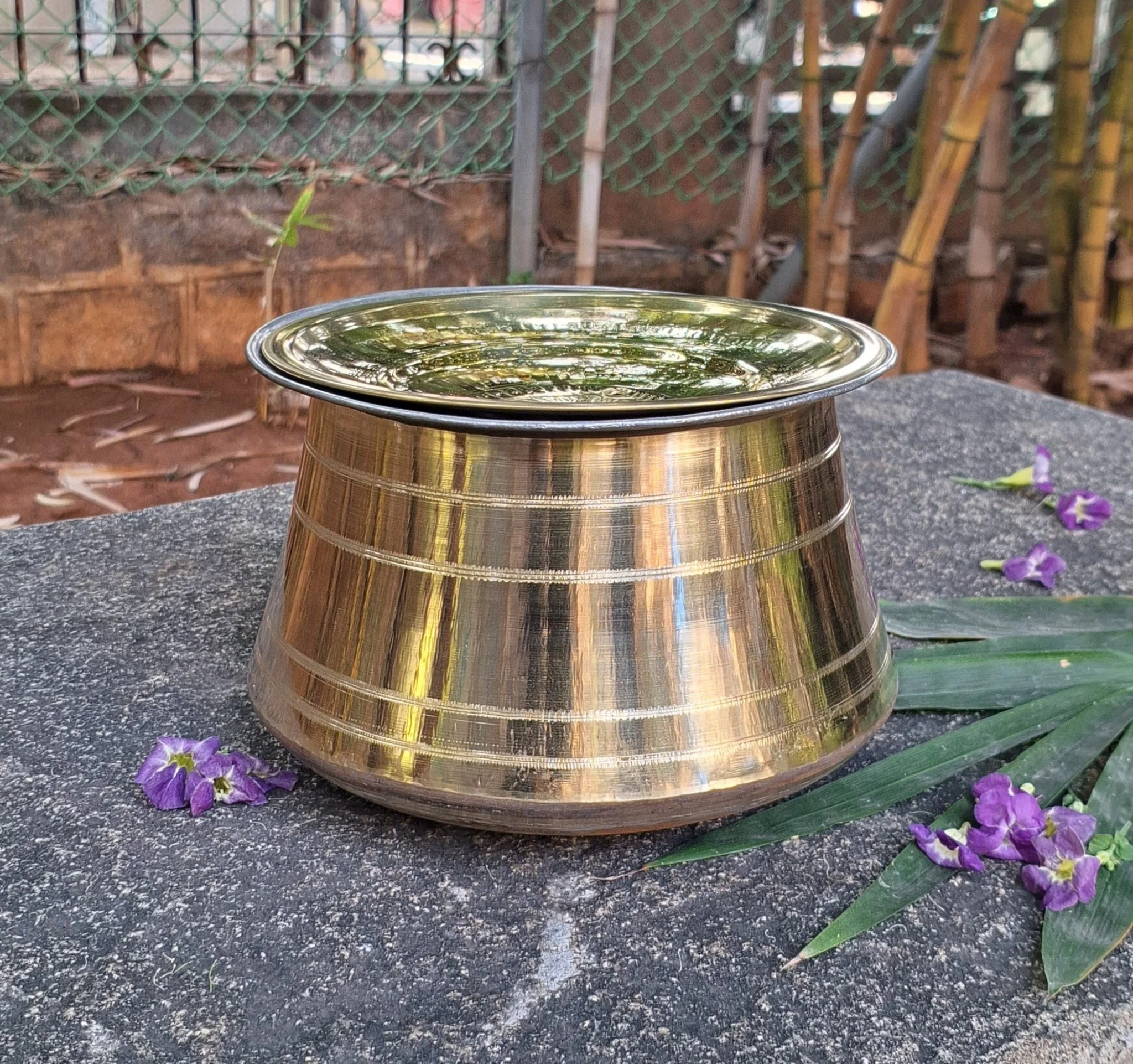 Brass Rice Pot Handi Patila with Filter Lid | Tin Coated Cookware - Image 3