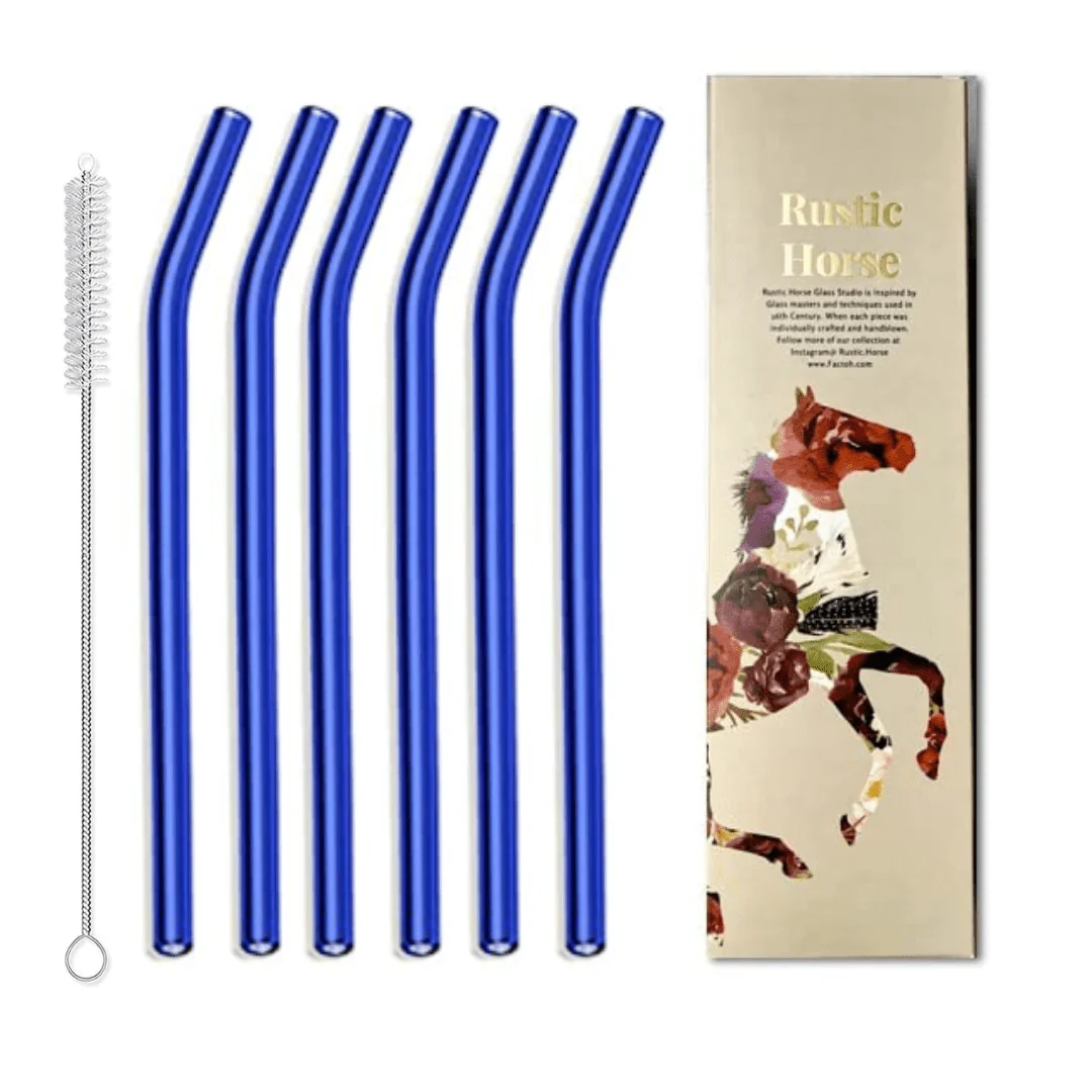Brilliant Blue Glass Straws  Reusable (Set of 6 ) - Image 4