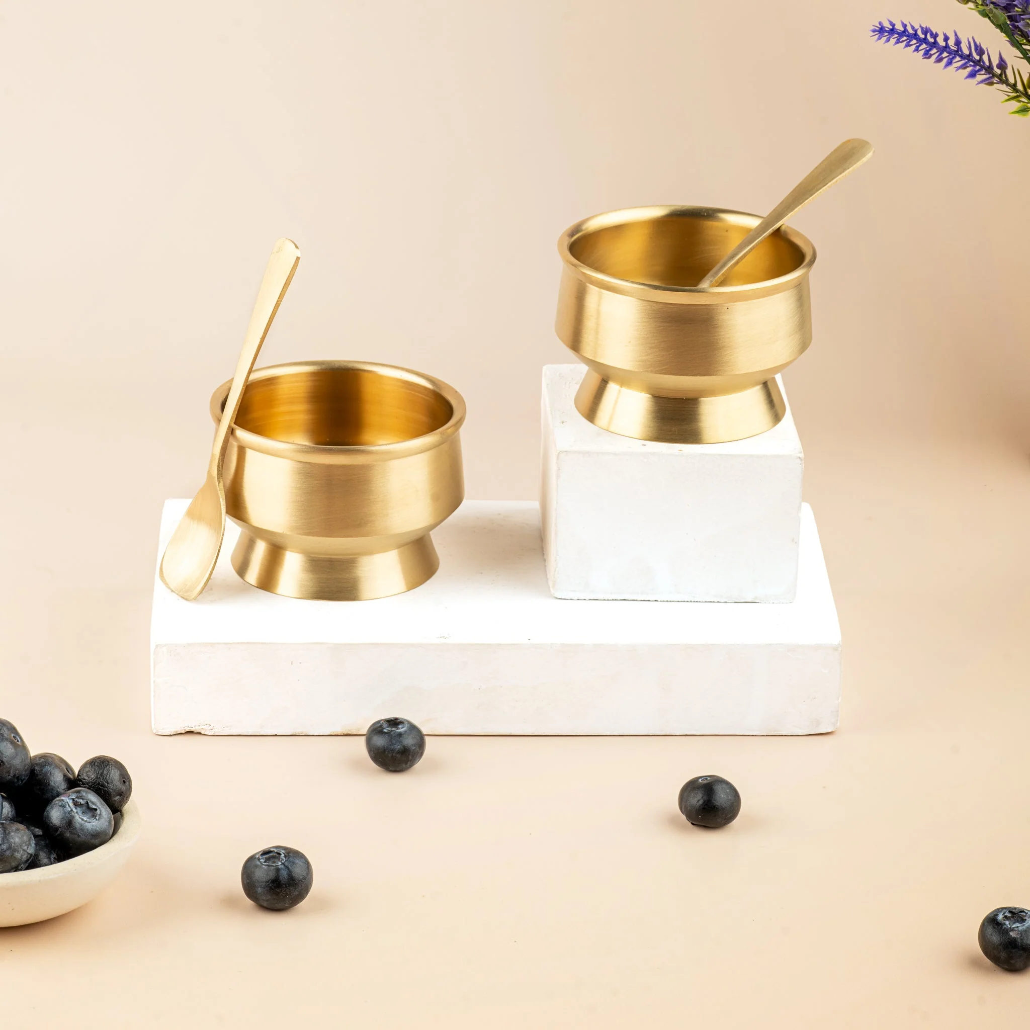 Bronze Ice Cream & Dessert Bowls – 2 Pieces with Spoons - Image 2