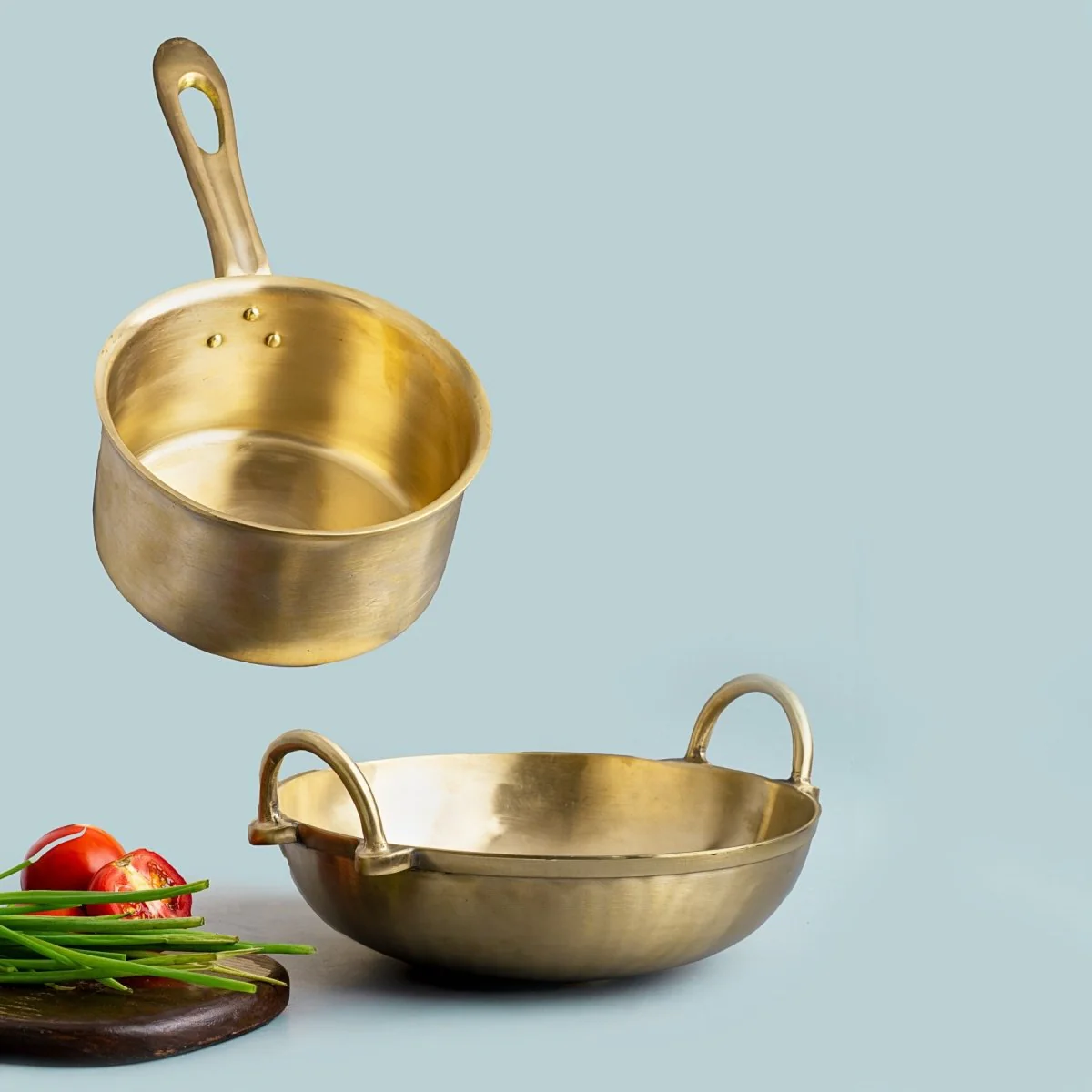 Bronze/ Kansa Handmade Combo (Kadai + Milk Sauce Pan) - Image 2