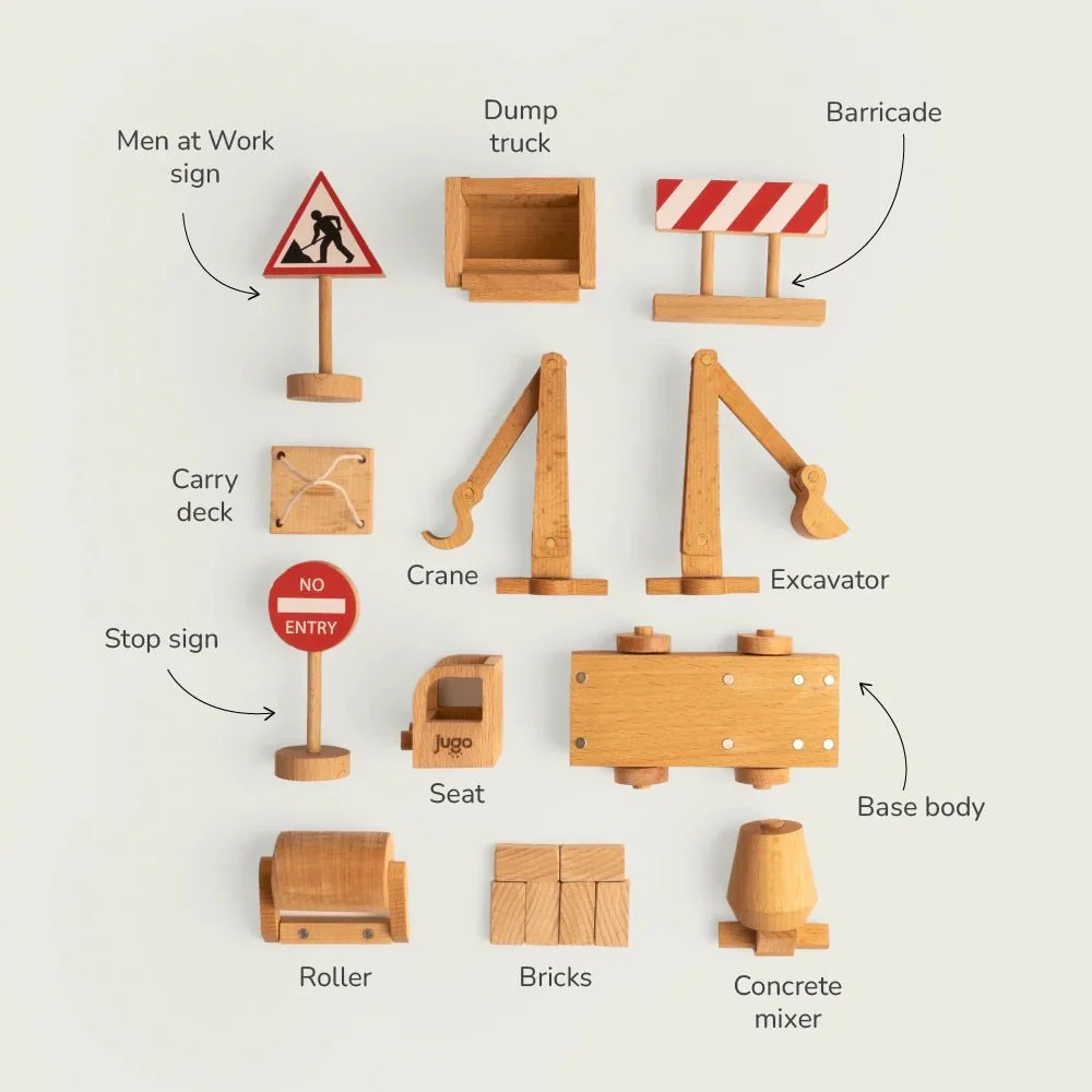 Build-It Construction Vehicles Set of 12 | Wooden Toy Set - Image 6
