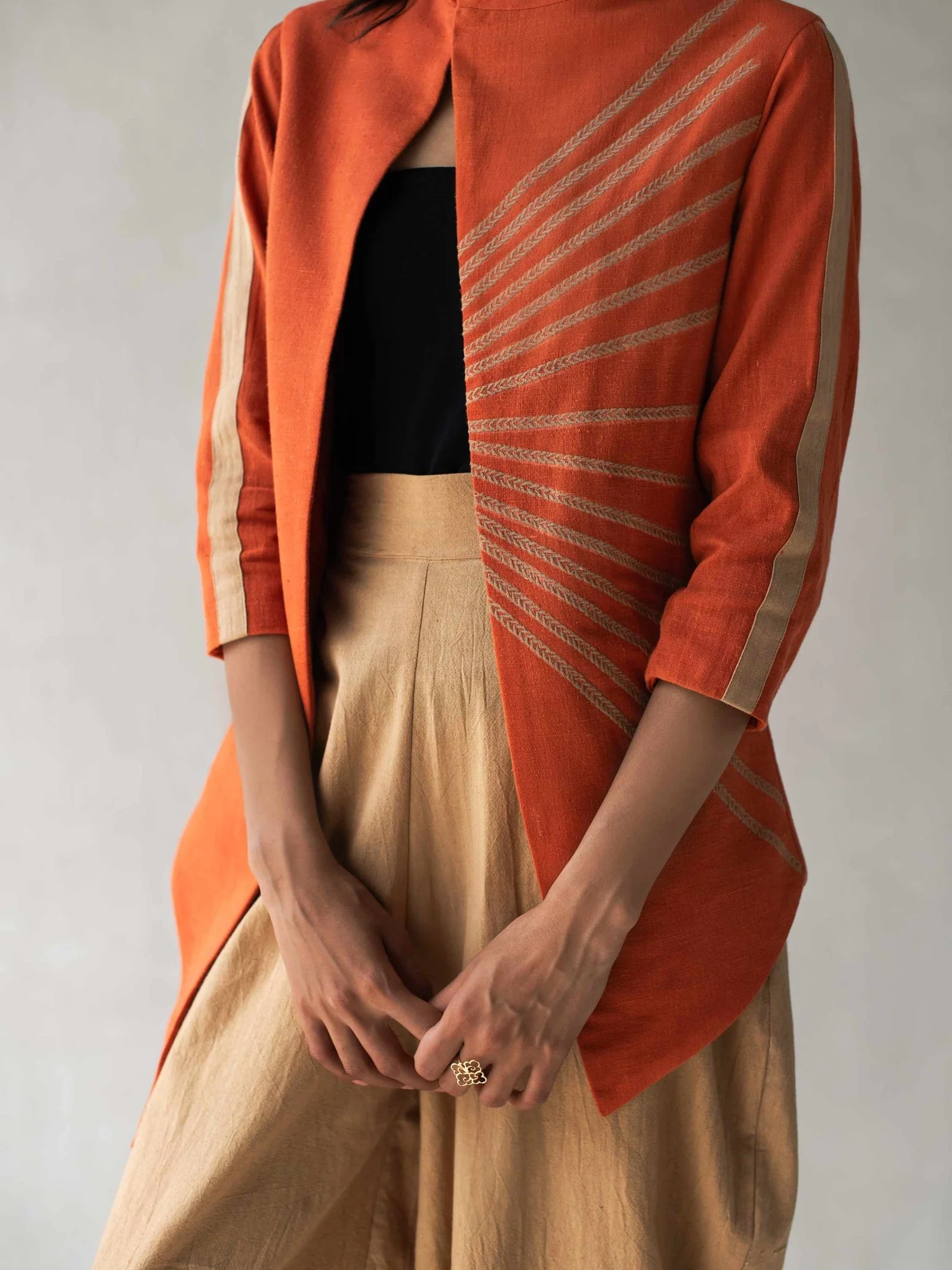 Burnt Orange Organic Cotton Overlap Jacket for Women