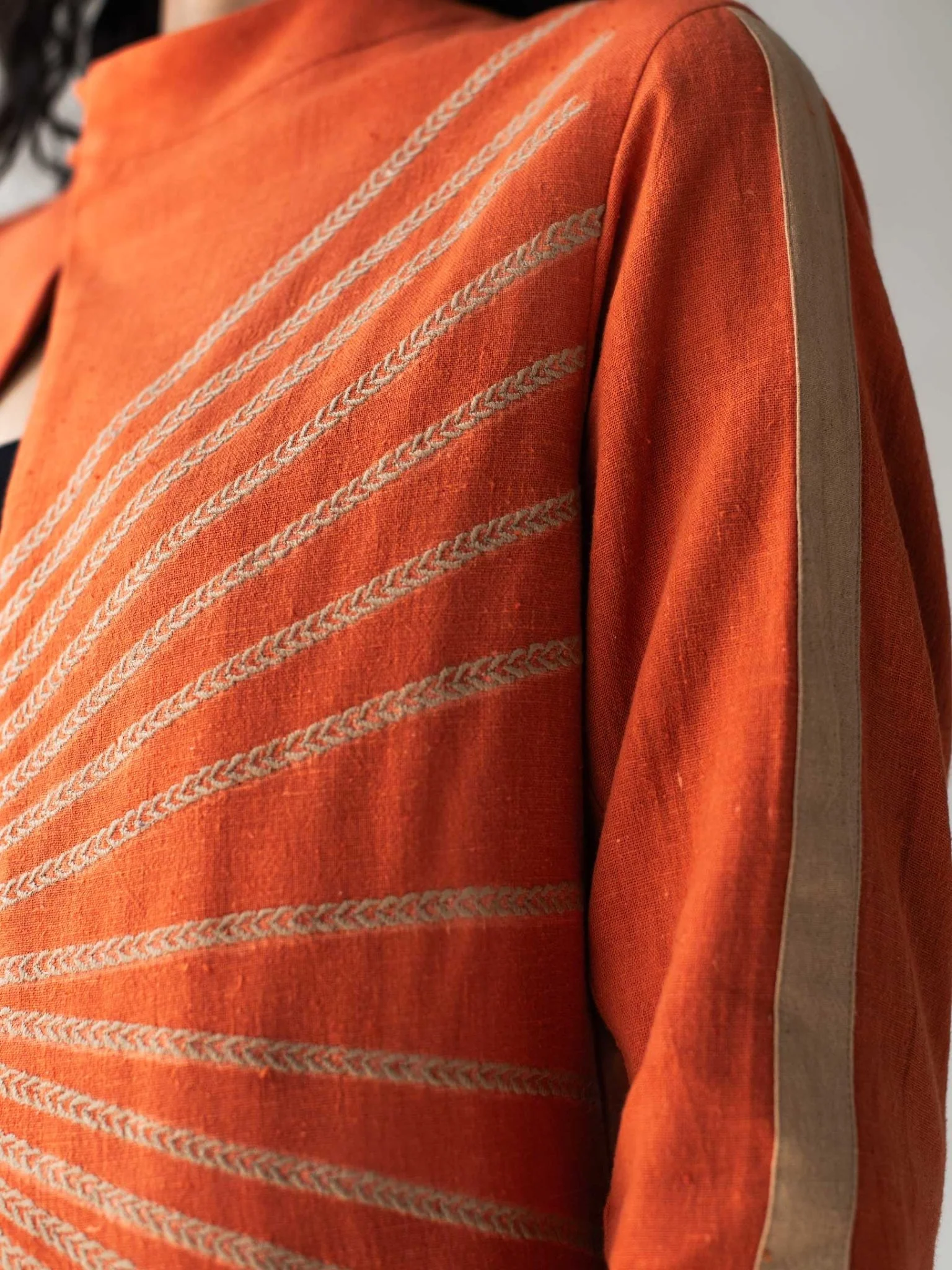 Burnt Orange Organic Cotton Overlap Jacket for Women - Image 2