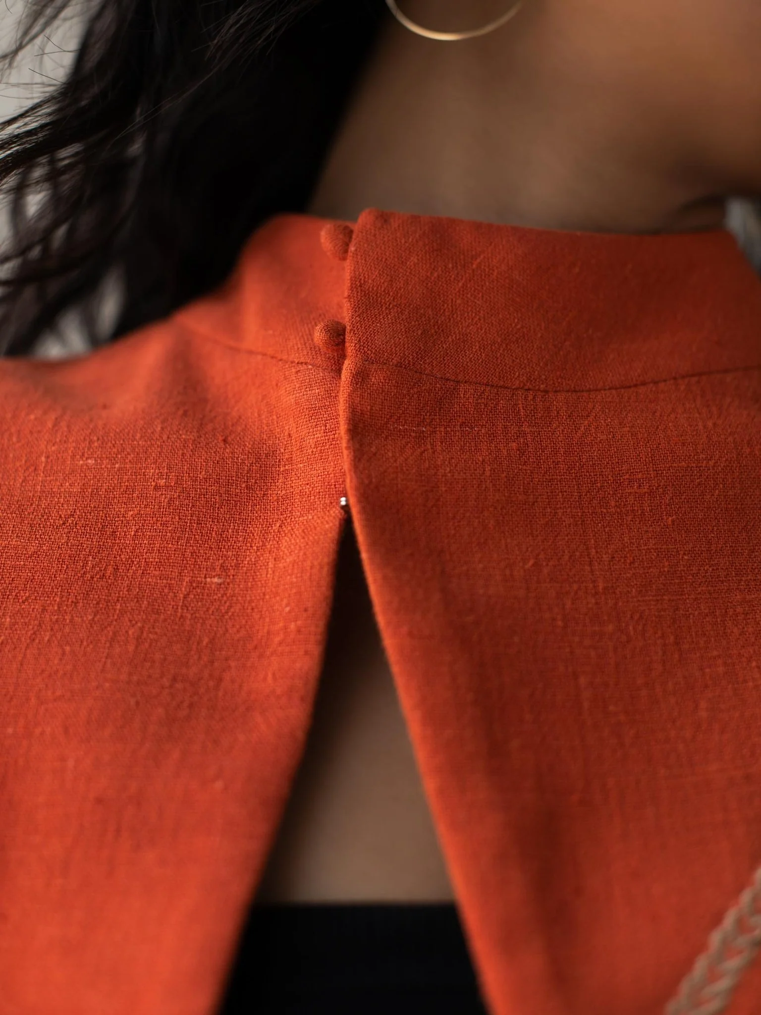 Burnt Orange Organic Cotton Overlap Jacket for Women - Image 3