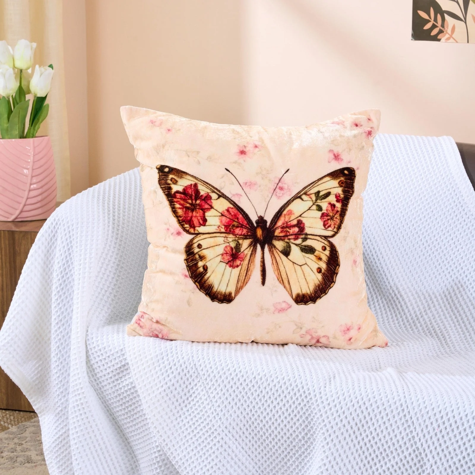 Butterfly Bloom Cotton Velvet Cushion