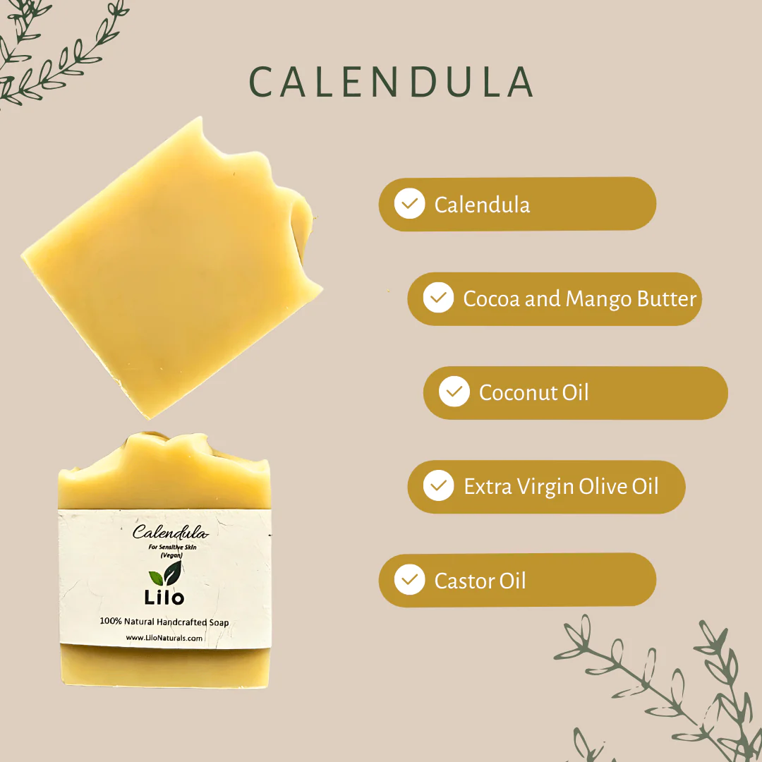 Calendula Bar Soap for Sensitive Skin with Cocoa & Mango Butter - Image 2