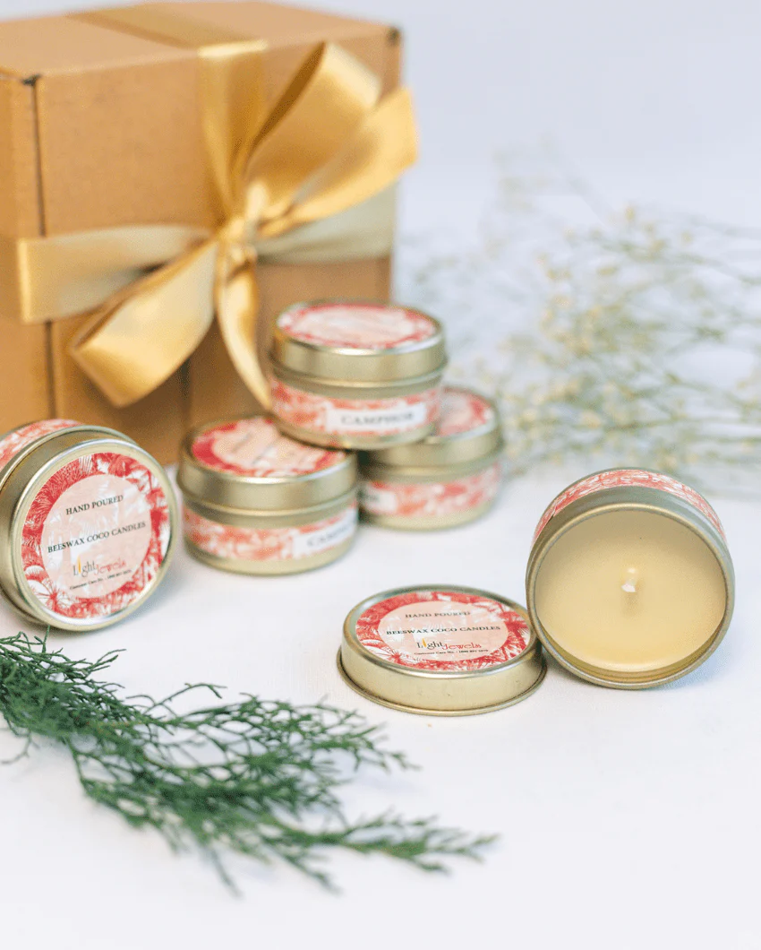 Camphor Fragrance Beeswax Tin Candles- Set of 5 - Image 4