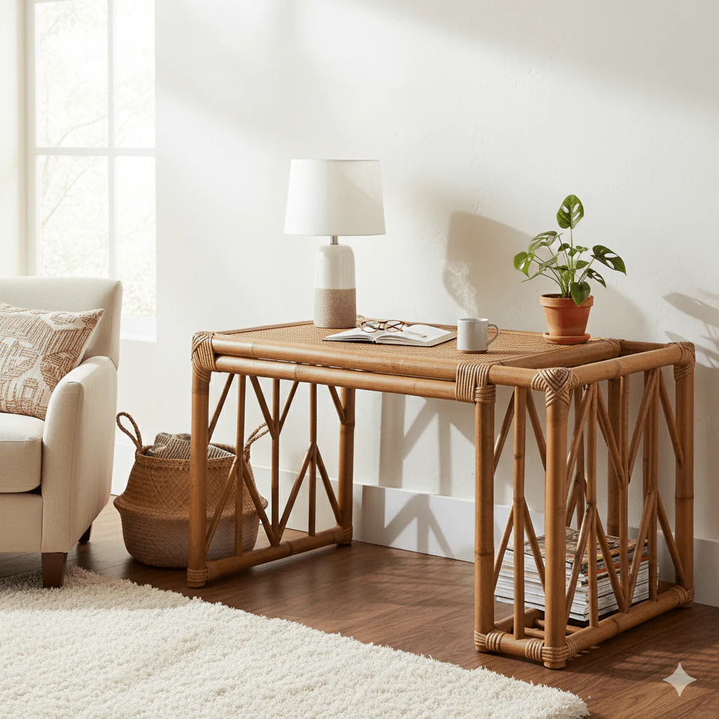 Handcrafted Natural Finish | Cane & Rattan Table - Image 3
